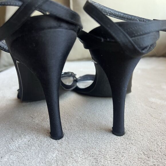 Stuart Weitzman Black Satin Embellished High Heel Strappy Sandals Women 8 Chic - Picture 11 of 16